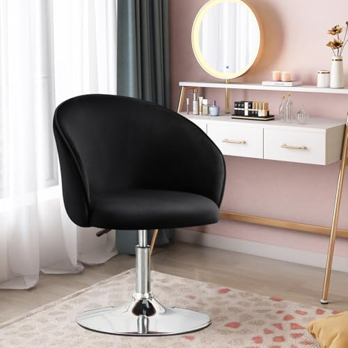 Ckaff Chaise de Coiffeuse, Fauteuil de Bar, Fauteuil Pivotant Réglable en Hauteur, Fautauil de Maquillage, Chaise de Salle à Manger pour Salon Salle à Manger Chambre à Coucher, Noir