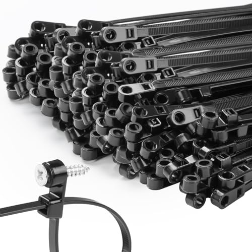 MasiStranth 1000 PCS 10 inch Black Zip Ties with Screw Hole 70lbs Mountable head Cable Ties Straps Multipurpose Heavy Duty Nylon Cable Zip Ties with Screw Mounting Hole