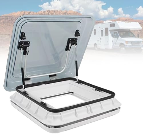 VNATWGOO FenêTre De Toit Transparente pour Caravanes Et Camping-Cars, AéRateur De Toit Double Paroi avec Tige De Support Hydraulique,GrayWhite