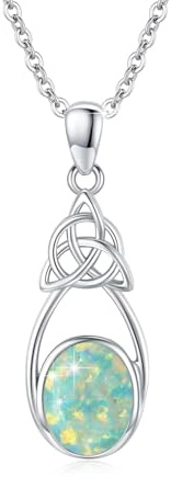 OHAYOO Mondstein Kette 925 Sterling Silber Opal Anhänger Halskette Keltischer Knoten Kette Mondstein/Opal Schmuck Geschenke für Damen Mädchen