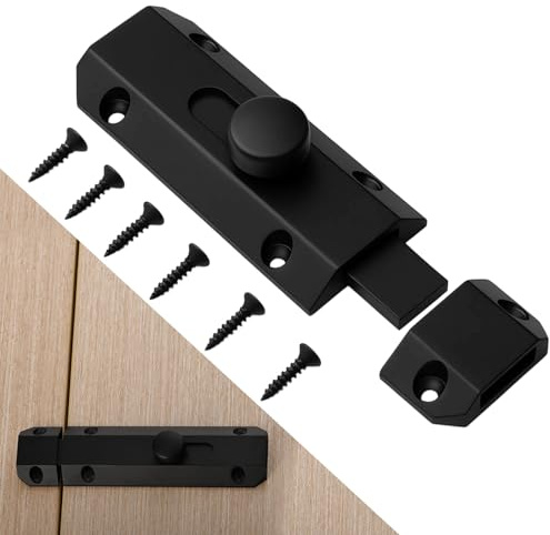 Lueden Brass Slide Door Bolt 3 Inch Heavy Duty Barrel Door Lock Gate Bolt | Rustproof Thick Security Door Latch Lock with Screws for Internal External Doors Bathroom Garden Gate Bedroom Garages, Black