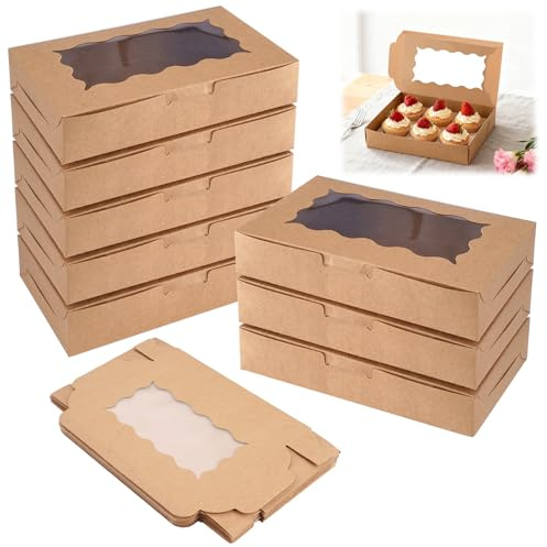 15 Stück Keksschachtel mit Sichtfenster, 18 × 11 × 3,7 cm Gebäckkarton mit Sichtfenster, Braun Kraftpapier Keks-Boxen, Cupcake Box, Gebäck Box für Cookies, Macarons, Muffins, Süßigkeiten, Schokolade