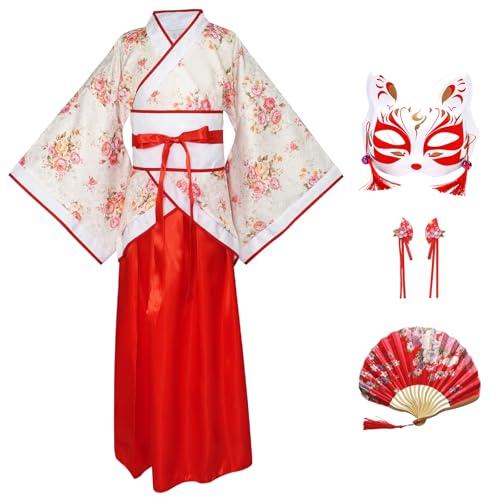 CRFASIBE Hanfu-klänning för flickor, traditionell kinesisk barndräkt, present Hanfu-set för flickor med huvudbonad för festivalfester Cosplay(130/140/150 cm), Röd röd, 130