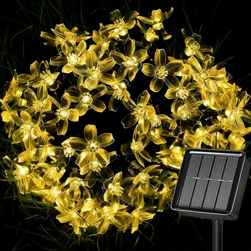 Fonysien Guirlande Lumineuse Solaire Fleur Jardin, 10M 100LED Etanche IP65 Lumières Florales 8 Modes Guirlande Lumineuse Extérieure pour Jardin Patio Balcon Fête Mariage Patio Noël