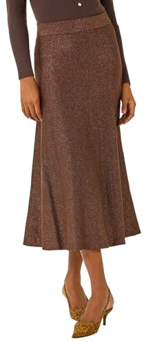 Roman Knitted Skirt for Women UK Ladies Midi Maxi Full Length Winter Autumn A-Line Swing Pull On Smart Casual Work Office Elasticated Waist Flattering Knit Knitwear - Dark Brown - Size 12