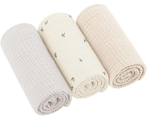 Bearmoss Moltontücher Baby 100% Baumwolle Weiche Spucktücher Baby,Atmungsaktiv und Extrem Saugfähig Musselin Tuch für Saugstark Mulltücher 3er 60x60cmBaumknospe