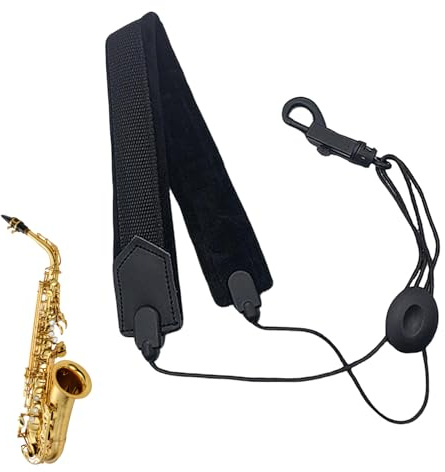 CUVZORA Correa para el cuello para clarinete con giro, ajustable Sax Black Neck Strap, accesorios para instrumentos musicales, para saxofón y clarinete, ergonómica, fácil de transportar y práctica