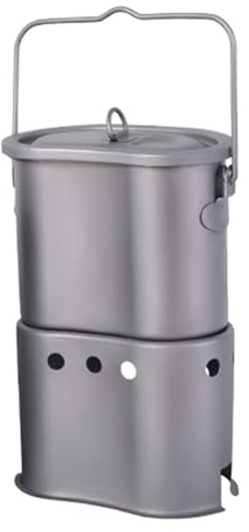 Estufa de leña de campamento, estufa de leña portátil, estufa de camping al aire libre de titanio con maceta, estufa de utensilios de cocina para mochileros con asa de transporte, ligera para deportes
