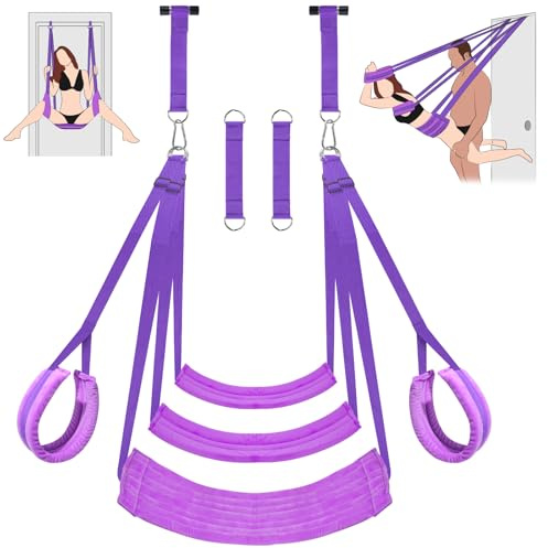 Sex Swing BDSM Sex Toys Over the Door Sex Swings, Upgrade Heavy Duty Sex Slings with Widened Cushion and Adjustable Straps, Bondage Restraint Hanging Door Handcuffs Leg Restraints Adult Toys (Purple)