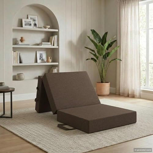 QUAHEAS Fällbar soffa säng av mjuk polyester 90 x 63 x 45 cm taupe, vikbar madrass, sovunderlägg med ventilerande, avtagbart överdrag, mångsidig som soffa eller sovplats för sovrum och