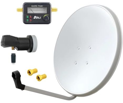 ARLI 60cm HD Sat Anlage Single LNB + Satfinder + 2 F-Stecker Digital 1 Teilnehmer Antenne lichtgrau/Weiss UHD 4K Full HD