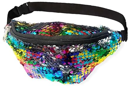Kleine Bauchtasche mit Regenbogen-Pailletten, Bauchtasche, Reise-Taille, Geldgürtel, Geldbörse, UK, Bunter Regenbogen, S