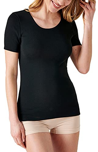 Damart Camiseta Thermolactyl de Manga Corta de canalé Fino Noir L Mujer