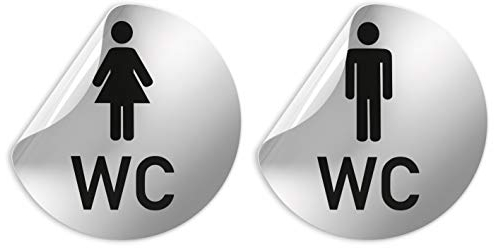Cartel de pantalla – Hombre + WC – D = 100 mm PVC Plata – Lámina robusta resistente a los arañazos – resistente a los rayos UV – perfecto para puertas de cristal y todas las superficies lisas