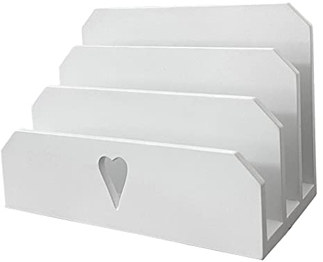 GreyZouq White Chic and Rustic Wooden Letter Rack with Heart Cut-Out Window - Three Sections for Mail. The Perfect Organizer for Home or Office Décor, Stylish and Functional.
