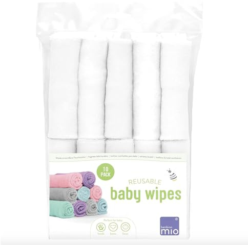 Bambino Mio, Reusable Baby Wipes - Everyday - Eco-Friendly, Chemical-Free, Double-Sided Washable Wipes, Packaging May Vary, Pack of 10, Snow