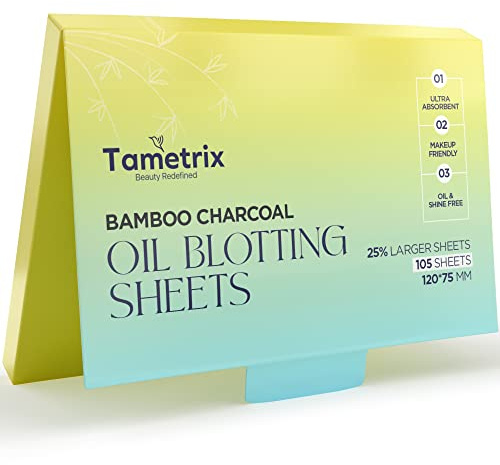 High-Performance Oil Blotting Sheets for Face with Bamboo Charcoal 105 sheets - Makeup Friendly Blotting Papers for Oily Skin - Easy Dispensing Blotting Papers