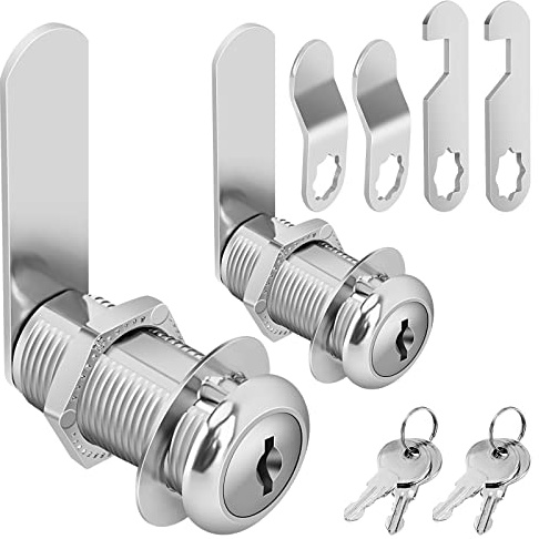 Pertinel Cam Locks Cabinet Locks Keyed Alike, 1-3/8'' (Length) Cylinder Fits on 1-1/8'' Max Panel Thickness, Secure Files Drawers RV Storage Locks Replacement Set, Zinc Alloy (1-3/8 Inch 2Pcs)