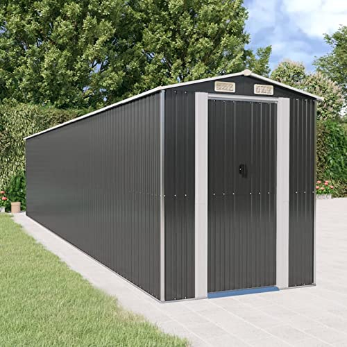 Festnight Gartenhaus Metall geräteschuppen Stahl Geräteschuppen XXL fahrradgarage geräteschuppen gartenschuppen gerätehäuser Metallgerätehaus Gartenhäuser 192x938x223 cm Anthrazit