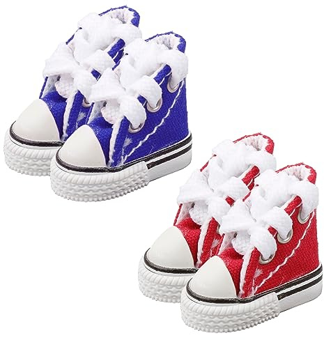 2 paia di mini scarpe da dita, per skateboard con tastiera, per giocattoli da dita, colore rosso e blu