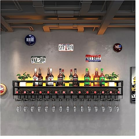 Mensola per Vino da Parete in Ferro per Bar,Portabottiglie Industriale da Appendere con Portabicchieri,Cantinetta Vino A Parete,Porta Calice,Mensola A Cubo da Appendere al Muro,Ripiani A Muro (Color