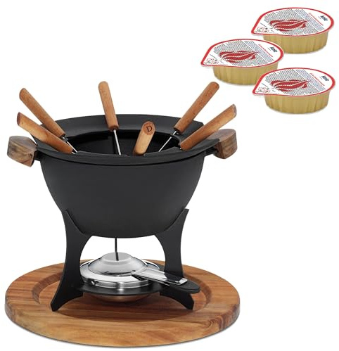 kela Fondue-Set Country, 11-teilig, Ø 27 cm, 1 L, emailliertes Gusseisen, Topf, Brenner, Rechaud, Spritzschutz, Untersetzer, 6 Fonduegabeln, 16644, 6 Brennpasten Magma, je 80 g, Ethanol, 390010