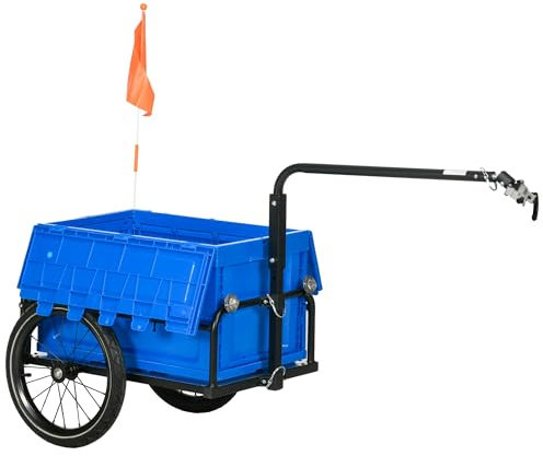 HOMCOM Cargo Bike Trailer Fahrradtrolley mit faltbarer Aufbewahrungsbox Verstellbarer Lenker und sichere Reflektoren Tragfähigkeit 40 kg Kapazität 65 L Blau