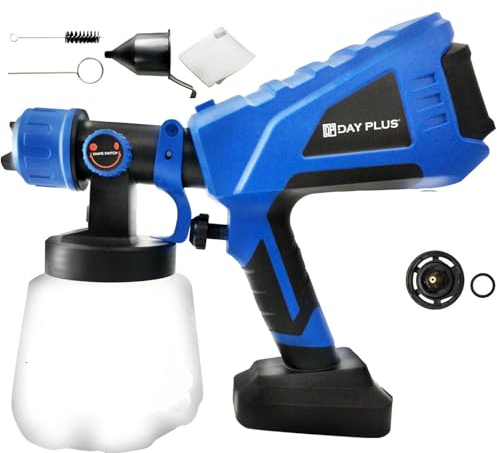 DayPlus Farbsprühsystem 550W, Elektrische Farbspritzpistole 1000 ml/min Max. für Lacke, Wandfarbe im Innen Außenbereich mit HVLP-Technologie, Handgerät aus Kunststoff und Metall, Blau