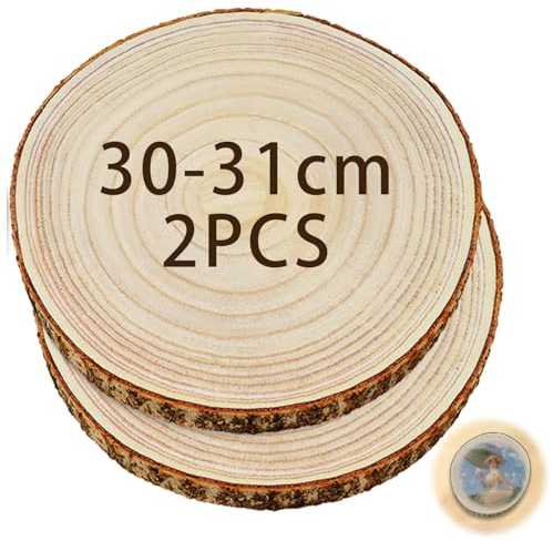 Tyafzzn 2 Stücke Holz Log Scheiben, 26-30 cm Baumscheiben Tischdeko, Unvollendete Runde Naturholz Baumscheiben Ohne Loch Ca.25mm für Diy Basteln Hochzeit Weihnachten Dekoration Baumscheibe