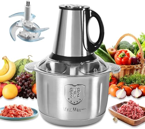 Picadora eléctrica de 500 W, picadora de carne versátil, mini picadora con cuenco de acero inoxidable 5 L, con 5 cuchillas extraíbles, 3 velocidades, para carne, verduras, alimentos para bebés