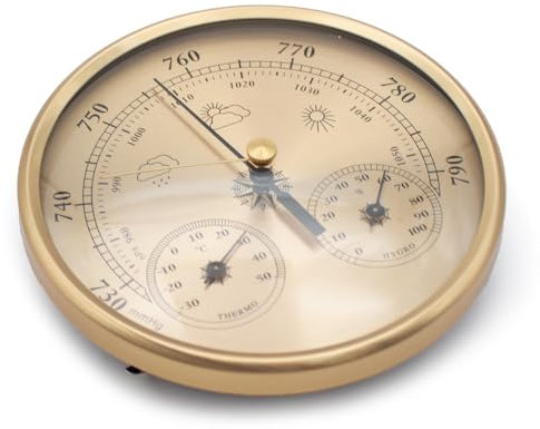 LeTkingok Barómetro Multifunción Tipo Puntero Temperatura Humedad y Barómetro, Barómetro de Barco Marino Manómetro de Presión Atmosférica Montado en La Pared