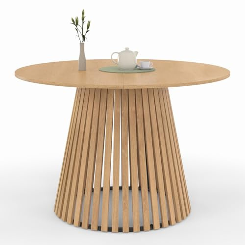 IDMarket - Mesa de comedor, redonda, Carmen, para 6 personas, base de listones de madera y tablero de madera, 110 cm