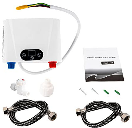 Durchlauferhitzer Küche [5,5KW/220V] Kompakt Warmwasserbereiter Untertisch - mit Touchdisplay, 30-55°C Thermostat & IPX4 (Weiß, Wandmontage) für Spüle/Bad/Bar