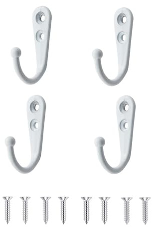 VIPERMARK 4 Pcs Wall Mounted Hooks for Bedroom,Bathroom,Kitchen,and Cabinet Hangers (with 8 Screws)-White