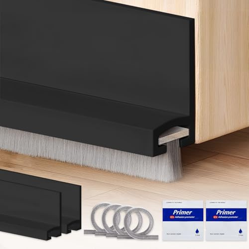 FEMONGY 2 pezzi 100 × 3 cm Paraspifferi sottoporta, Spazzola sottoporta, Antivento, antipolvere e anti-insetti, Con 4 strisce di setole sostituibili e promotore di adesione, nero