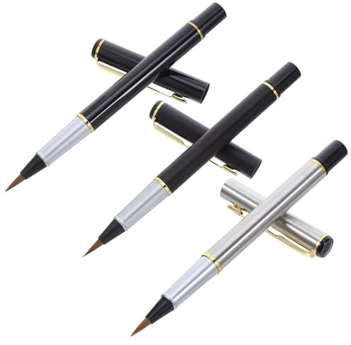 Healvian Plumas Pincel para Caligrafía Japonesa y China Juego Portátil de 3 Piezas Punta Suave Recargables Tinta Diseño Tipo Estilográfica Adecuado para Dibujo y Escritura Artística