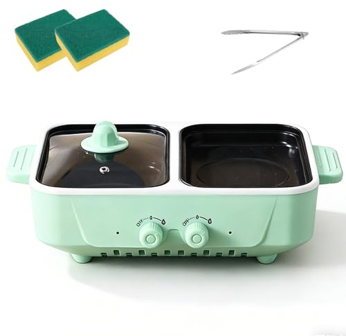 2-in-1 Electric Grill with Hotpot Functionality. Dual-Purpose Indoor Electric Grill Suitable for Grilling, Frying, and Stewing. (Green)