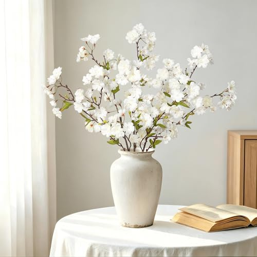 SOMYTING 3 fiori artificiali, rami di ciliegio, 90 cm, fiori artificiali, fiori primaverili, decorazione primaverile, fiori di seta, per casa, tavolo, matrimonio, ufficio, decorazione (bianco)