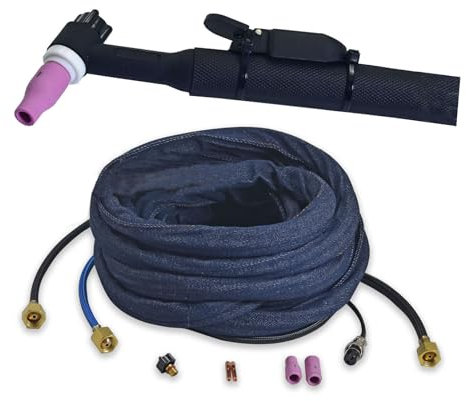 RIVERWELD WP SR 20F Torche de Soudage TIG complète WP-20F (SR-20F) à tête flexible refroidie à eau 200A, câble électrique 6mm², connecteur M16x1.5, longueur 7.6m