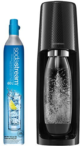 SodaStream Fizzi Sparkling Water Maker (Black) with CO2 and BPA free Bottle, 1-Liter, 60-Liter