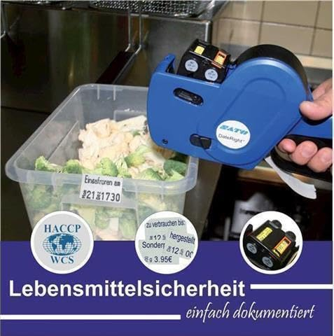Handauszeichner Sato Judo FOOD 13 Texte + 8 Stellen für Etiketten 26 x 16mm ohne Ersatzrollen + 39.600 Haftetiketten 26 x 16mm rot