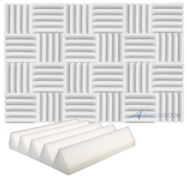 Arrowzoom 24 Akkustik Platten Akkustikschaumstoffmatten Akustikschaumstoff 50x50x5cm Dämmung Wedge Noppenschaumstoff Breitbandabsorber Foam Feuerhemmend Tonstudio Schallabsorbierende Perlweiss