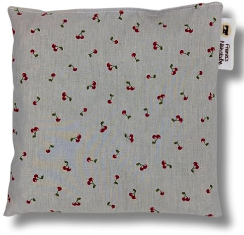 Franzis Nähstube 20x20cm Kirschkernkissen Kirsche weiss in 100% Baumwolle I Körnerkissen Kirschkern 20x20 für Mikrowelle I Wärmekissen, Kirschkernkissen, Nackenwärmekissen