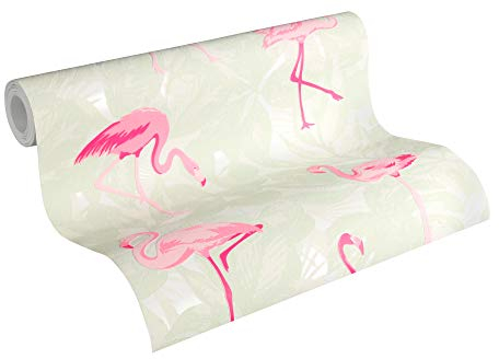 A.S. Création Vliestapete Club Tropicana Tapete mit Flamingos 10,05 m x 0,53 m creme rosa weiß Made in Germany 359801 35980-1