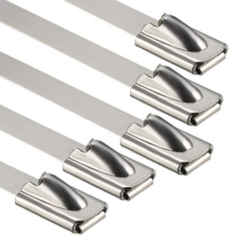 sourcing map 24 Inches Stainless Steel Cable Zip Ties Multi-Purpose Metal Exhaust Wrap 10pcs for Exhaust Wrap, Outdoor Fence