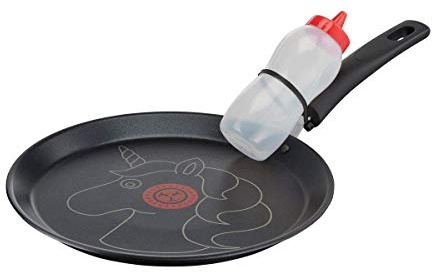 Tefal Creative Einhorn Crepepfanne Pfannkuchenpfanne 25 cm, Crepes Pfanne Induktionsgeeignet, Antihaftbeschichtet, Pfannkuchen Crepes Pancake, inkl Dosierflasche 200ml, schwarz