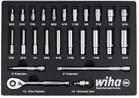 25-teiliges 1/4-Zoll-Antrieb, Standard- und Tiefsteckschlüssel-Set | Standard und tief