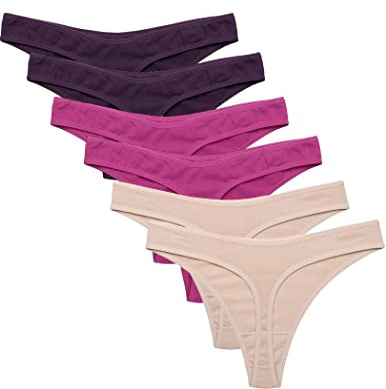 Ekouaer Womens Thongs Invisible Panties No Show Seamless Hipster G-String Cotton Thongs Low waist 6 Pack XL Underwear
