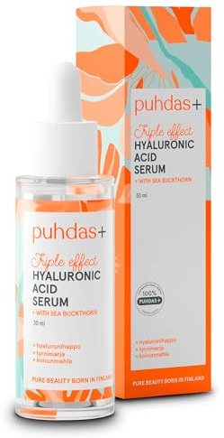 puhdas+ Hyaluron Serum Gesicht mit 3-fach Hyaluronsäure & Sanddorn | Feuchtigkeitsserum für strahlende Haut | 30 ml | Hergestellt in Finnland