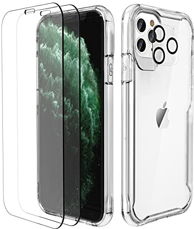ORETECH für iPhone 11 Pro Hülle mit 2 Schutzfolie, Durchsichtig | Kameraschutz, Militärschutz Stoßfeste Kratzfeste Transparent Rückseite Handyhülle für iPhone 11 Pro